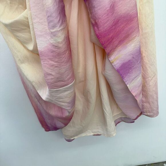 Eloquii Women’s Off The Shoulder Ruffle Pink Purple Yellow Peach Watercolor Dres - Picture 11 of 12